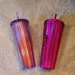 Starbucks Pink Sequin Studded Reusable Tumbler Set